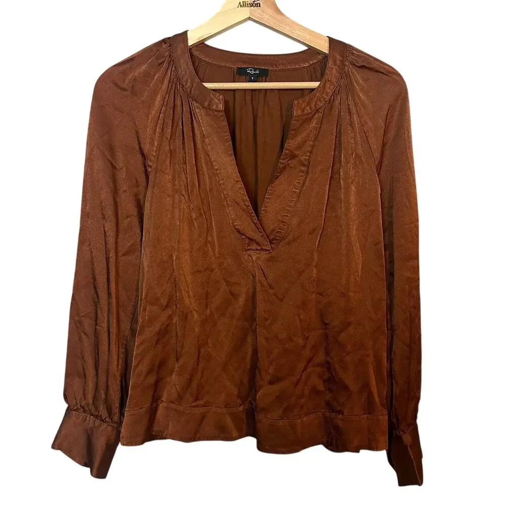 Rails Wynna Top Cedar Brown/Orange Silky Blouse SZ SMALL MSRP $234 EUC - Picture 4 of 16